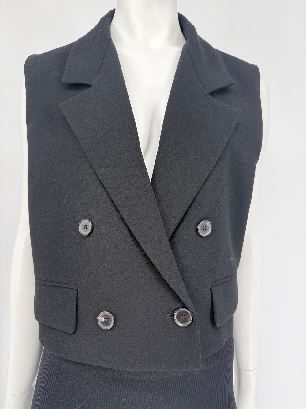 Zara Black Double-Breasted Sleeveless Blazer Vest